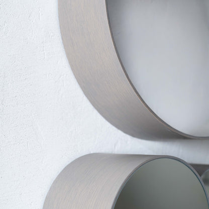 Stained Taupe Modern Round Wall Hanging Mirror