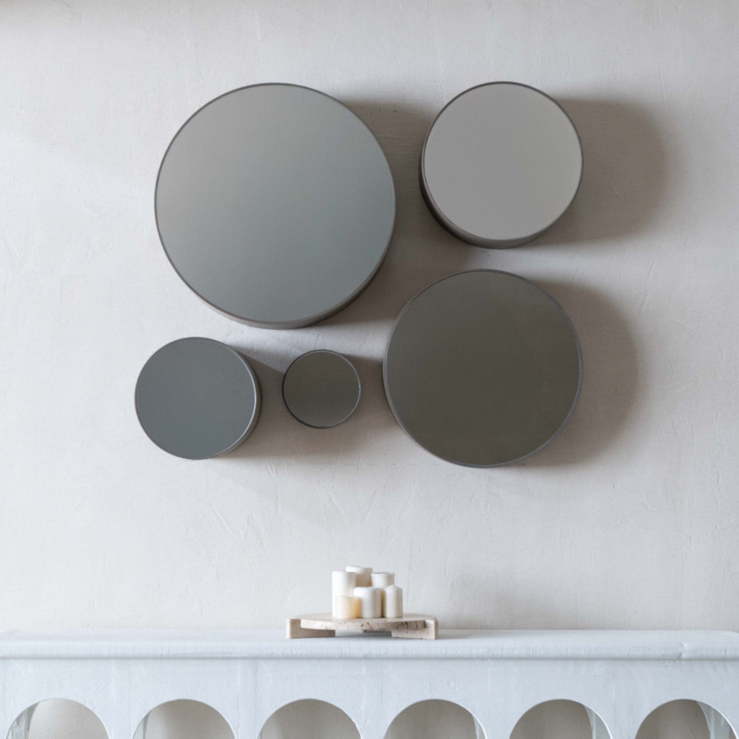 Stained Taupe Modern Round Wall Hanging Mirror